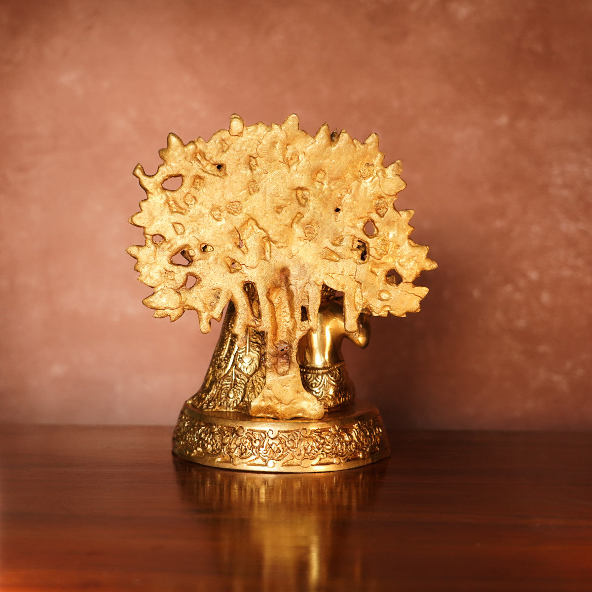 Bal Krishna with Peacock Brass Idol, 8" with Antique Polish