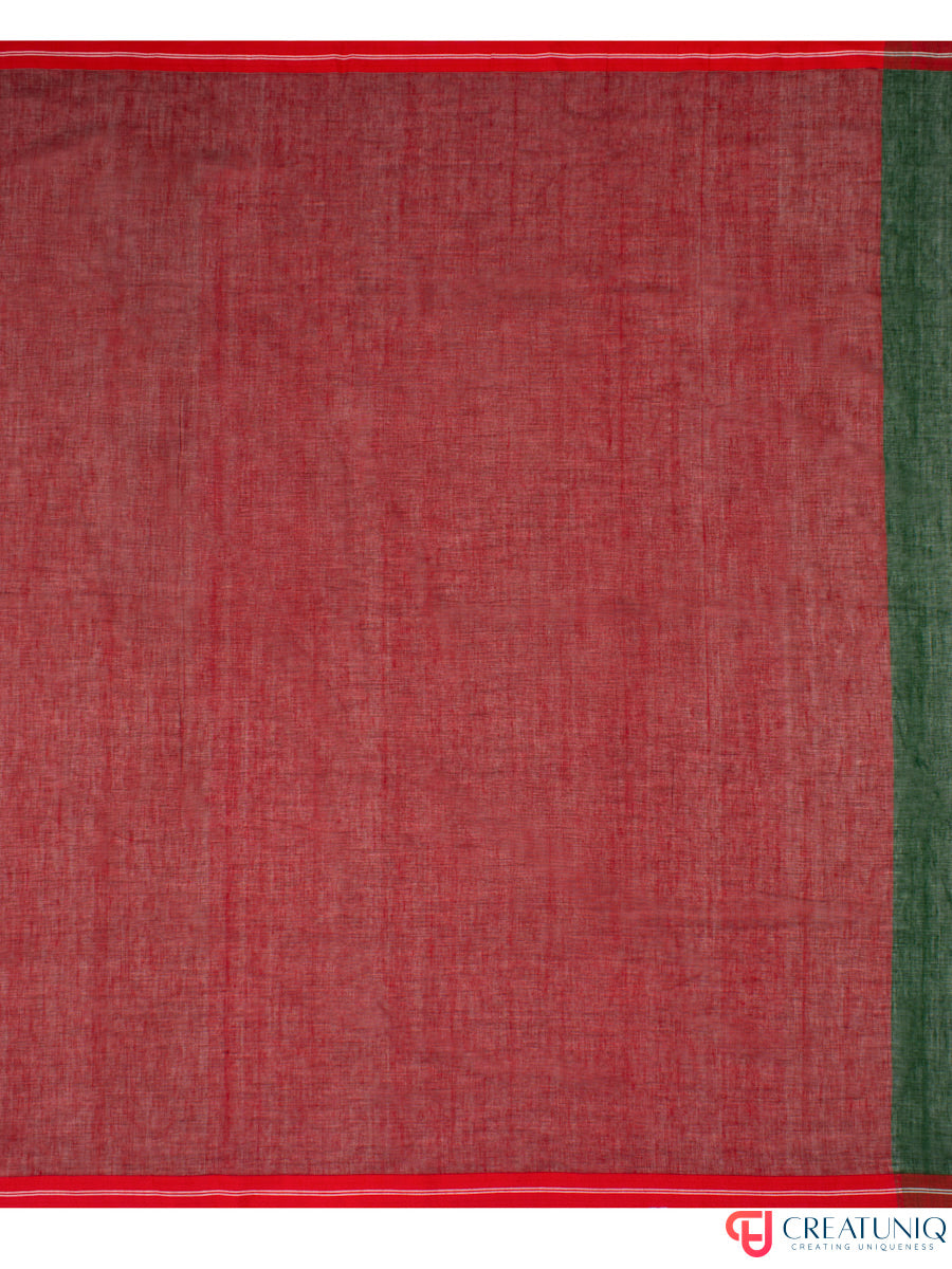 Ball Buti Bengal Handloom Pure Cotton Saree – Green & Red