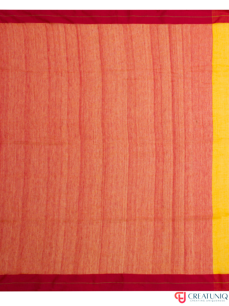 Ball Buti Bengal Handloom Pure Cotton Saree – Red & Yellow
