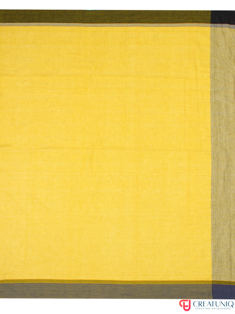 Bengal Handloom Pure Cotton Saree with Subtle Stripes – Green and Yellow