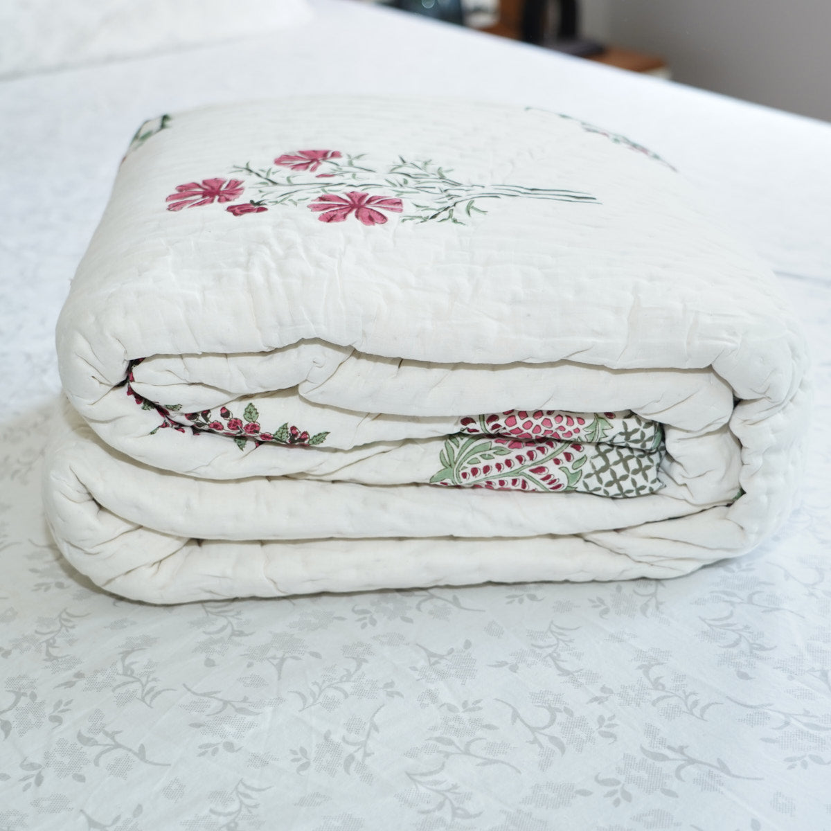 Blooming Radiance Reversible Hand Block Printed Cotton Quilt