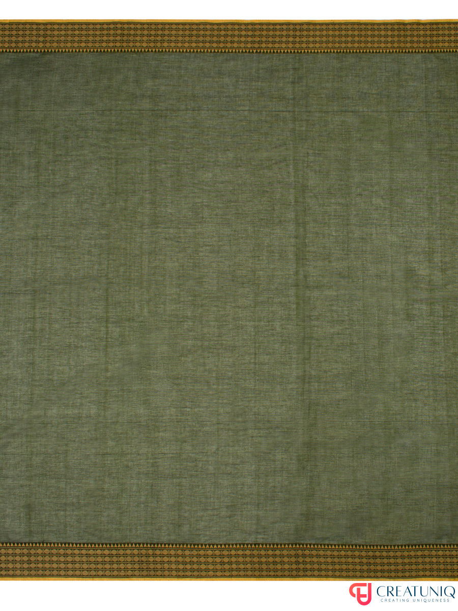 Bomkai Border Pure Cotton Handloom Saree – Green & White Stripes