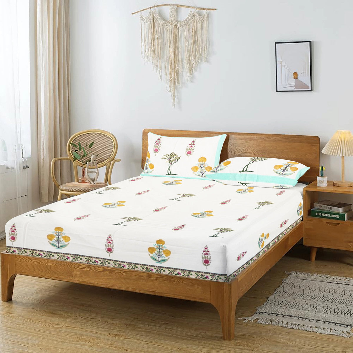 Botanical Bliss Hand Block Printed Cotton Bedsheet