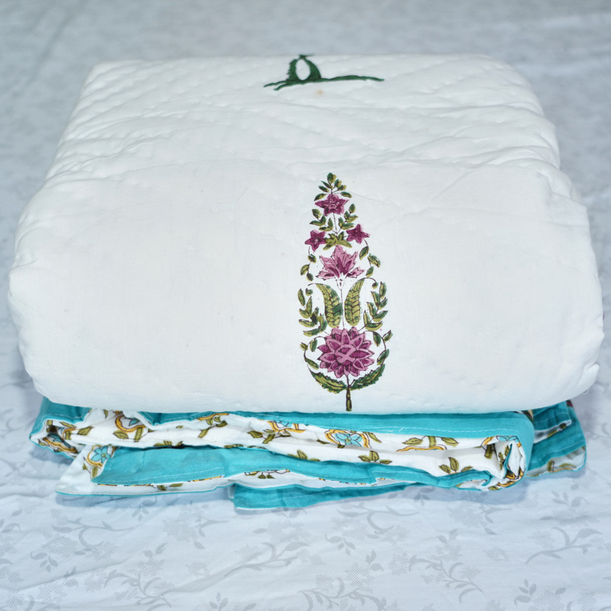 Botanical Bliss Reversible Hand Block Printed Cotton Quilt