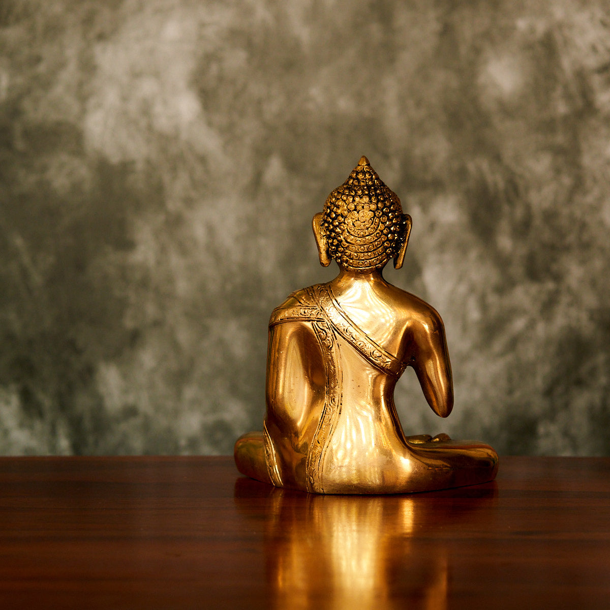 Brass Buddha Statue, 7", Antique Polished
