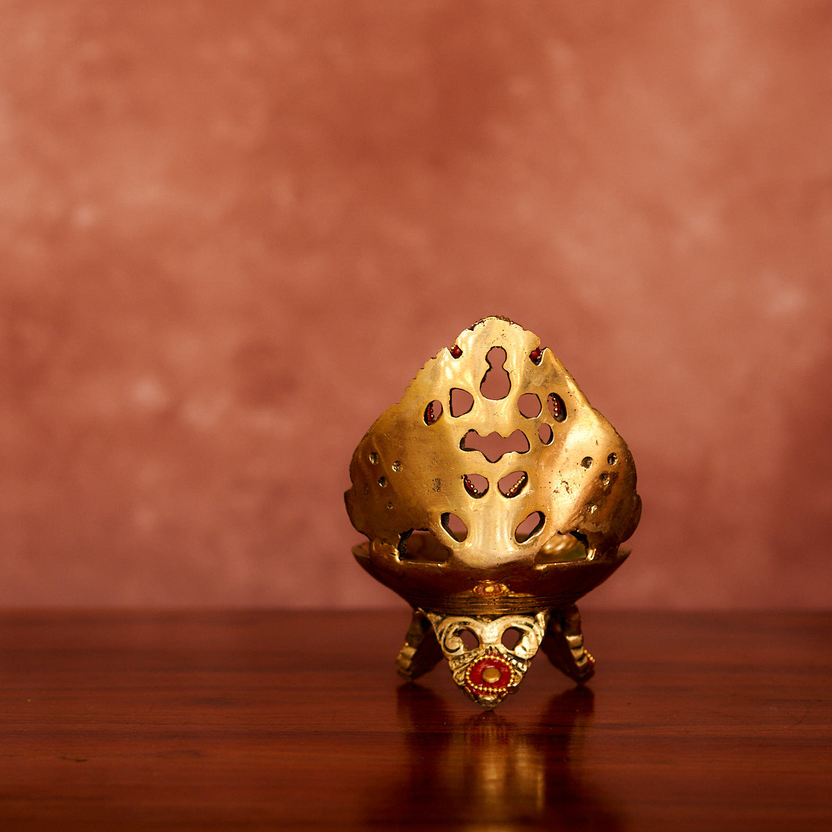 Brass Diya 5" with Antique Polish and Stonework