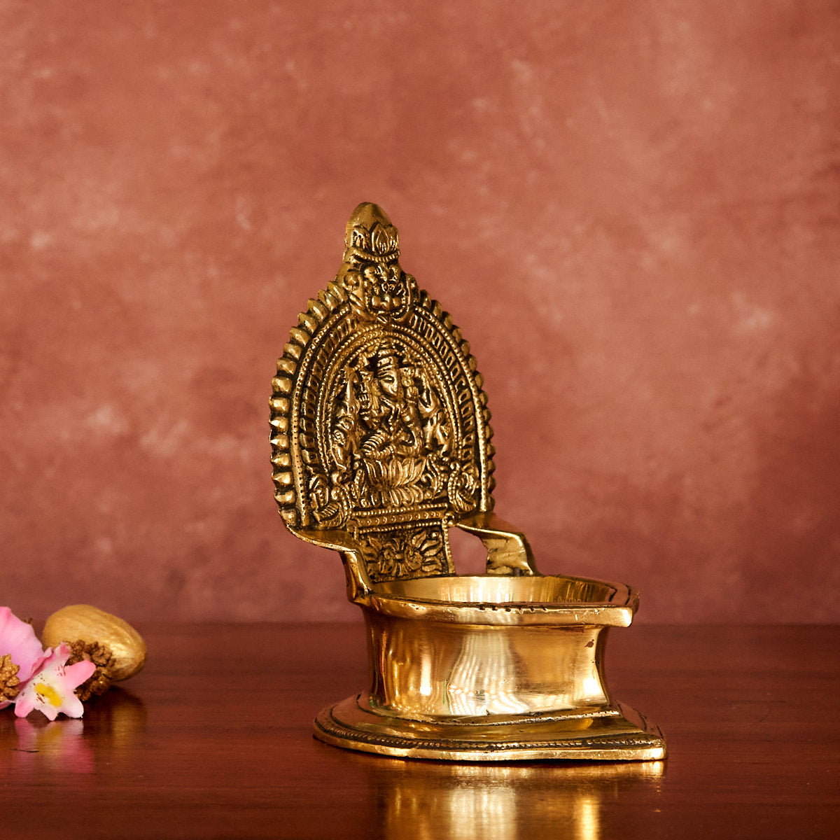 Brass Gajalakshmi Diya 6.5" with Antique Polish