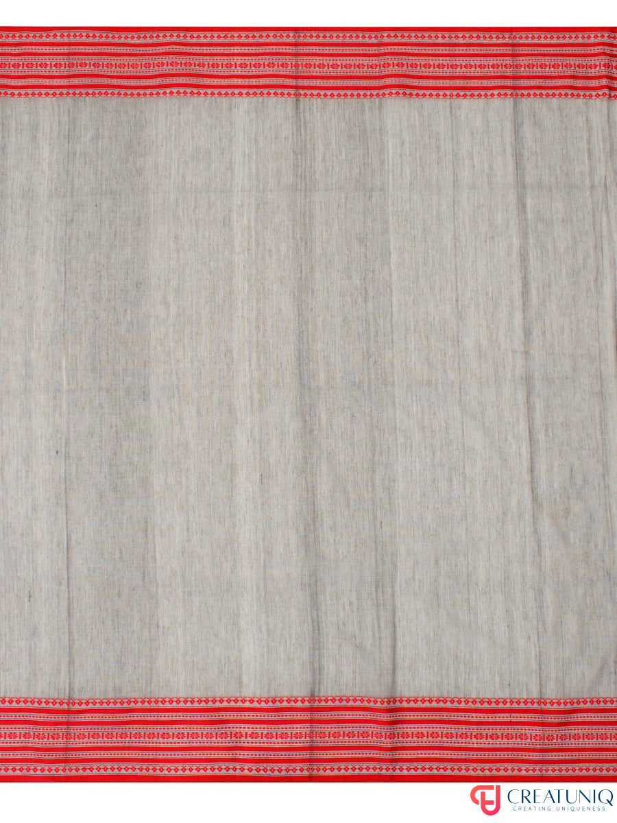 Classic Red Border Bengal Handloom Pure Cotton Saree – Grey