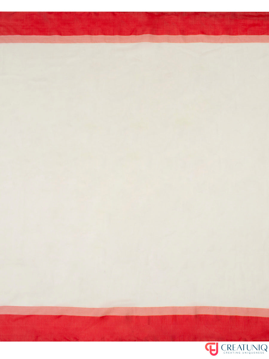 Classic Red Border Bengal Handloom Pure Cotton Saree – Off White