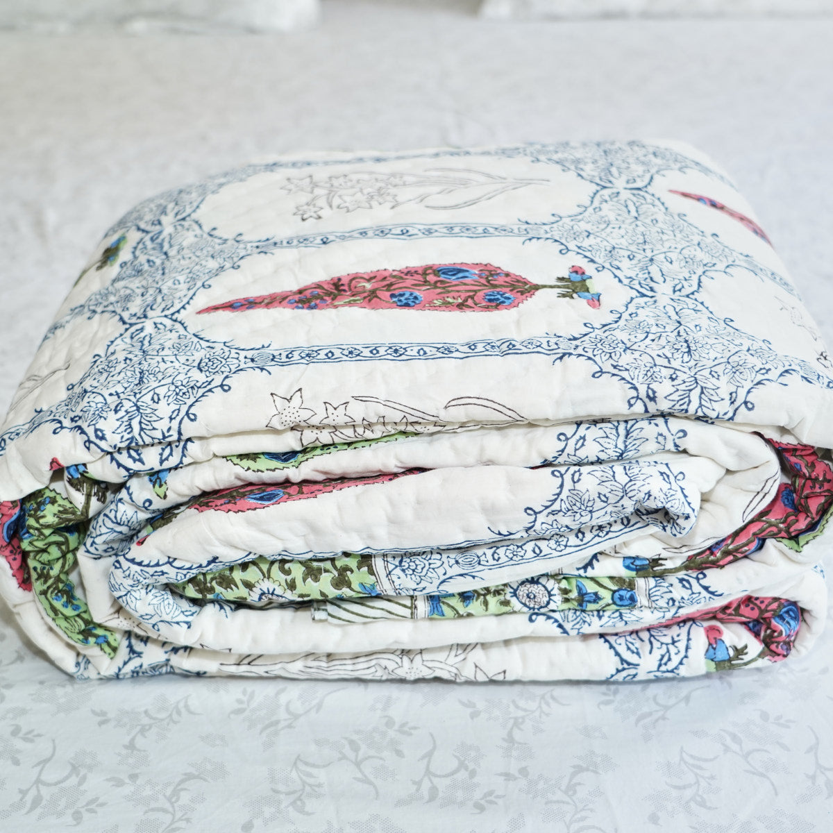 Colorful Cypress Reversible Hand Block Printed Cotton Quilt