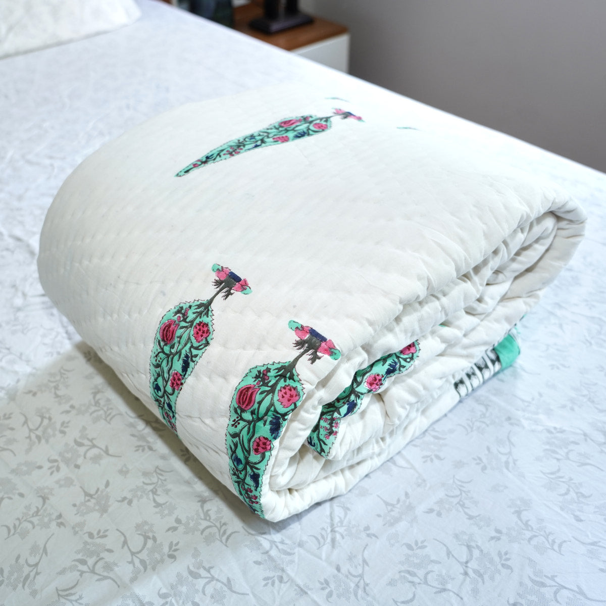 Cypress Tree Reversible Hand Block Printed Cotton Quilt