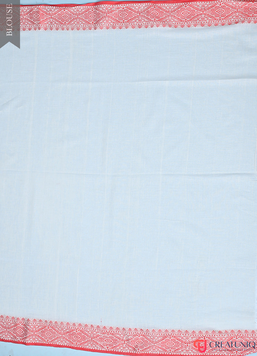 Off-White Kota Cotton Saree with Rich Red Banarasi Accents