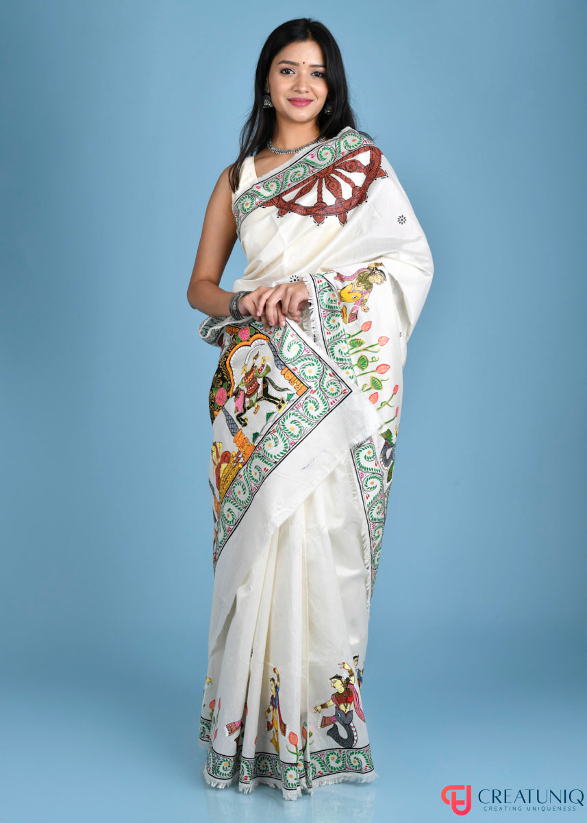 Divine Dasavatar Pattachitra Pure Silk Saree - Hand-Painted Elegance