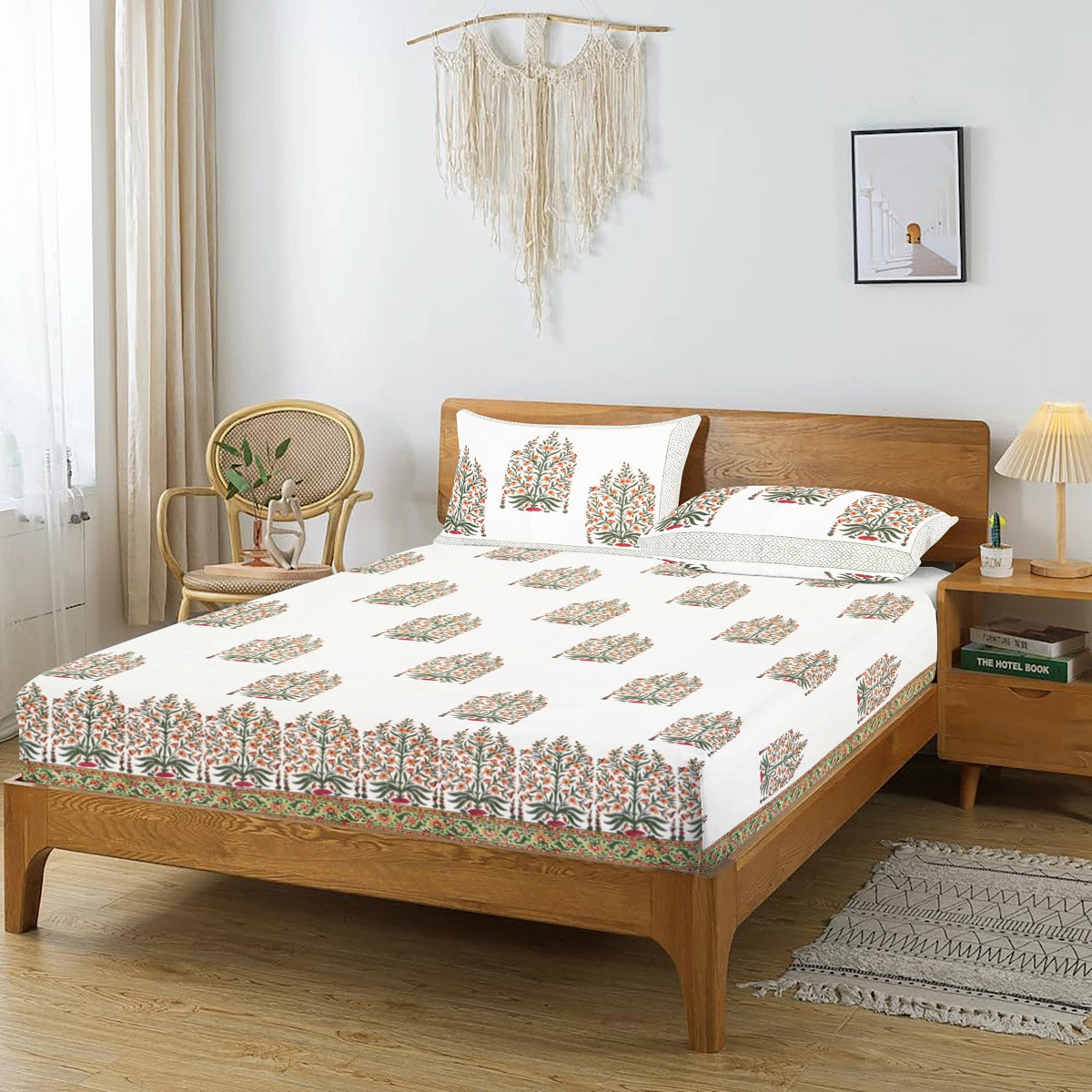 Floral Elegance Hand Block Printed Cotton Bedsheet