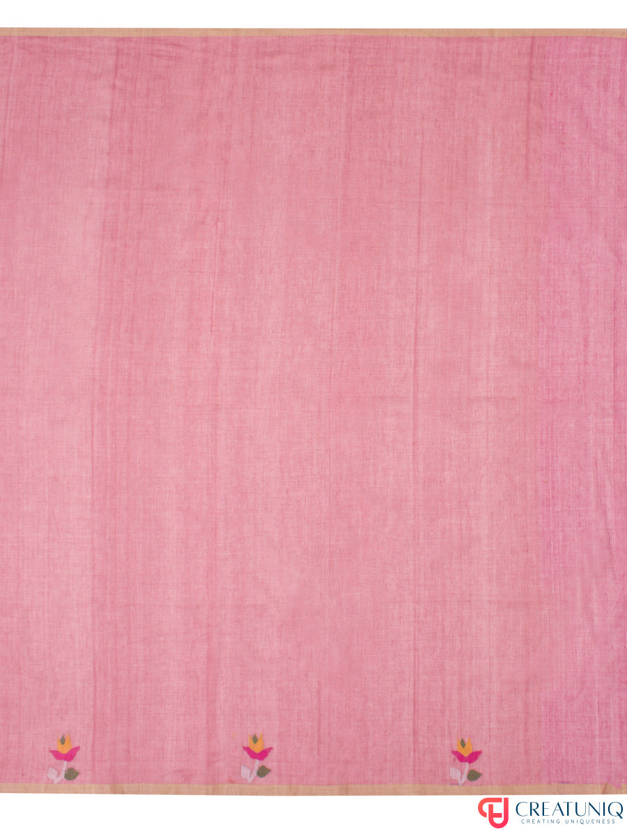 Floral Jamdani Pure Cotton Saree – Pink Elegance