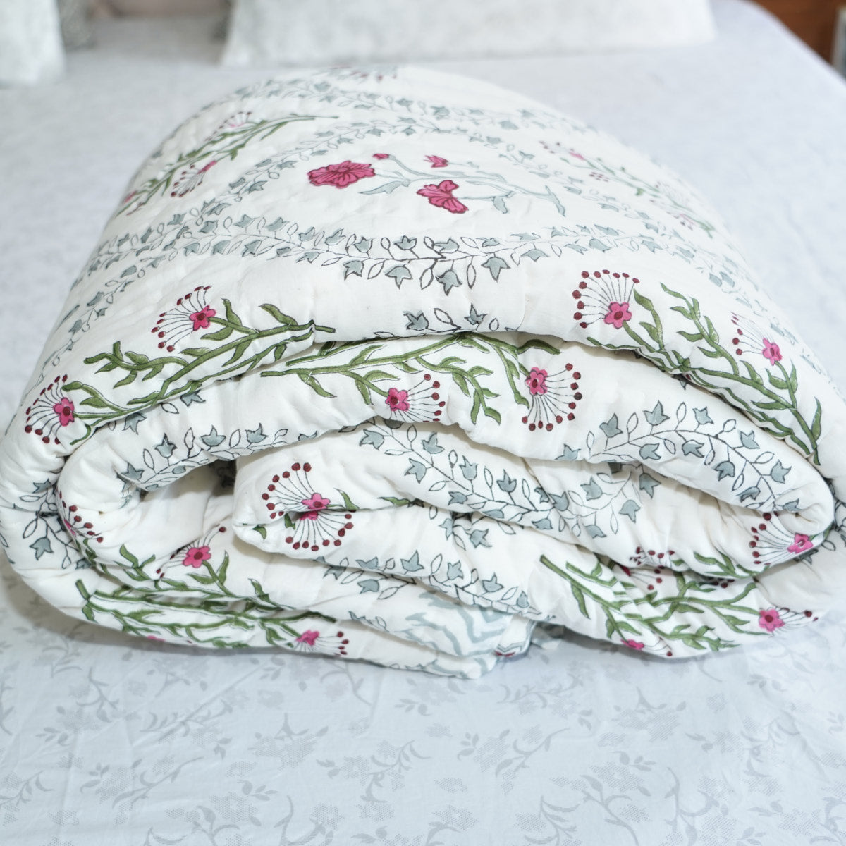 Floral Vines Symphony Reversible Hand Block Printed Cotton Quilt