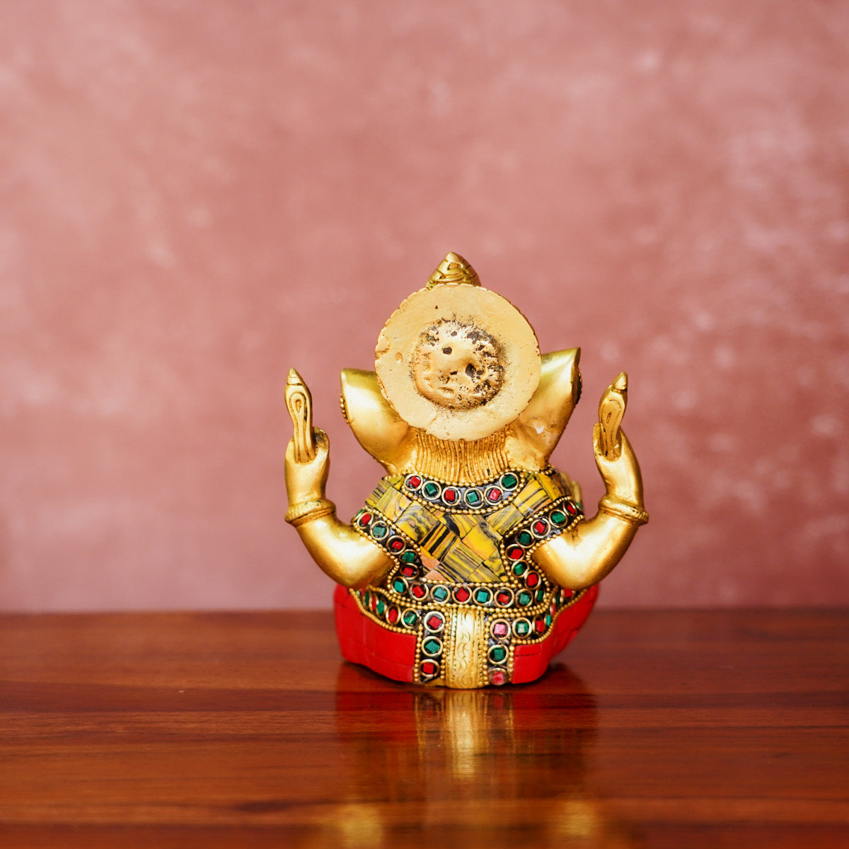 Ganesha Brass Idol 5" with Antique Polish and Stonework