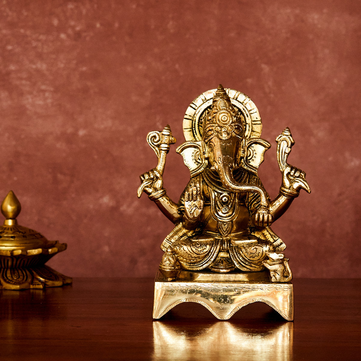 Ganesha Brass Idol 7" with Antique Polish