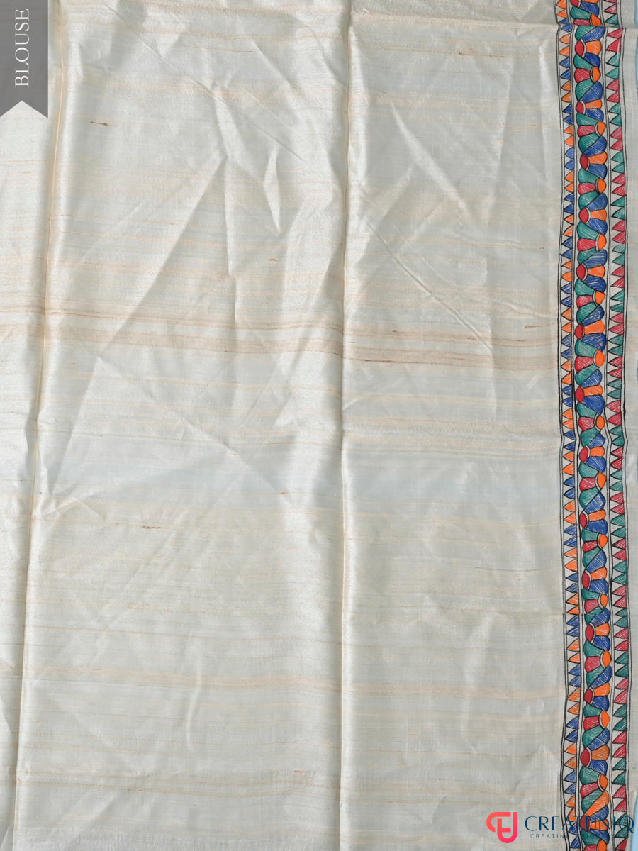 Hand-Painted Madhubani Pure Silk Saree Showcasing Royal Possessions
