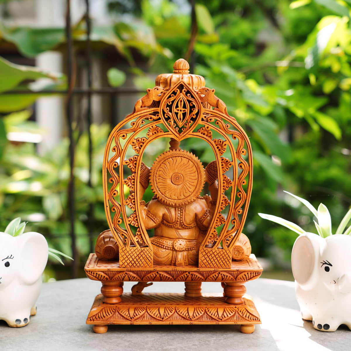 Handmade Wooden Ganesha Idol, 12", with Chatra