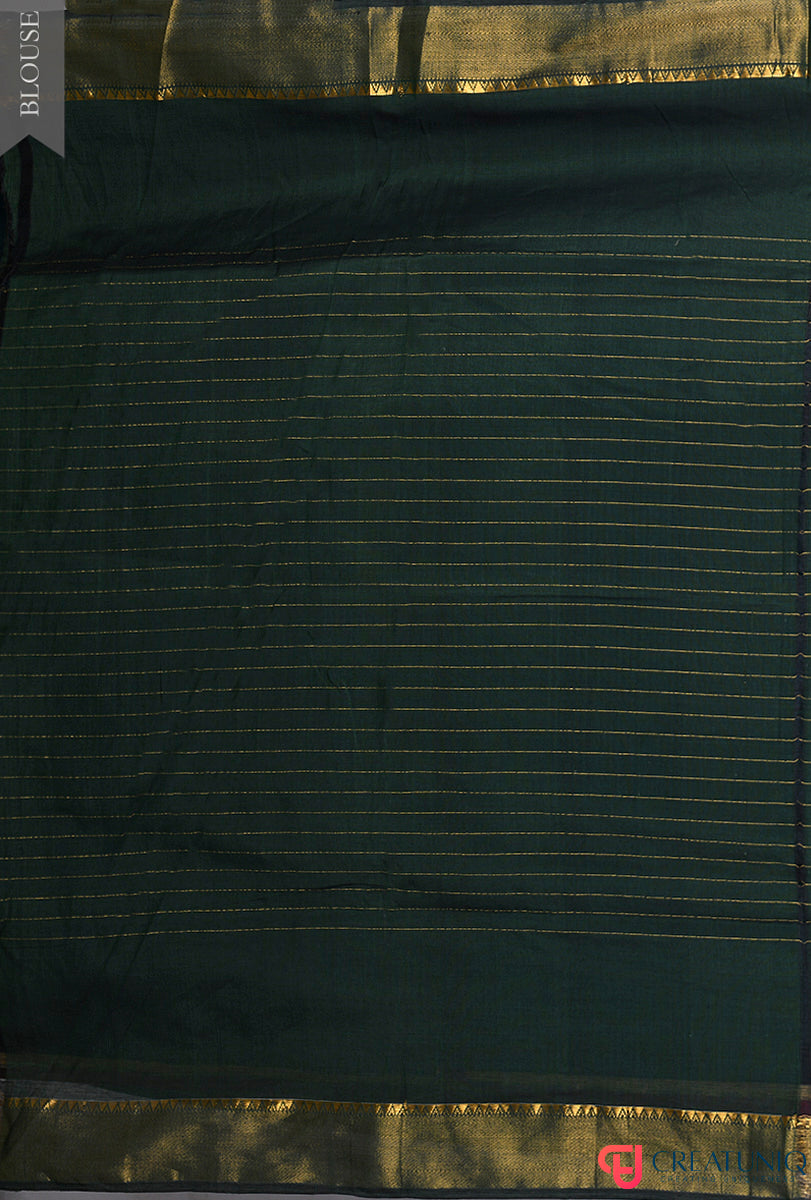 Handwoven Pure Cotton Saree with Regal Golden Zari and Checks - Green