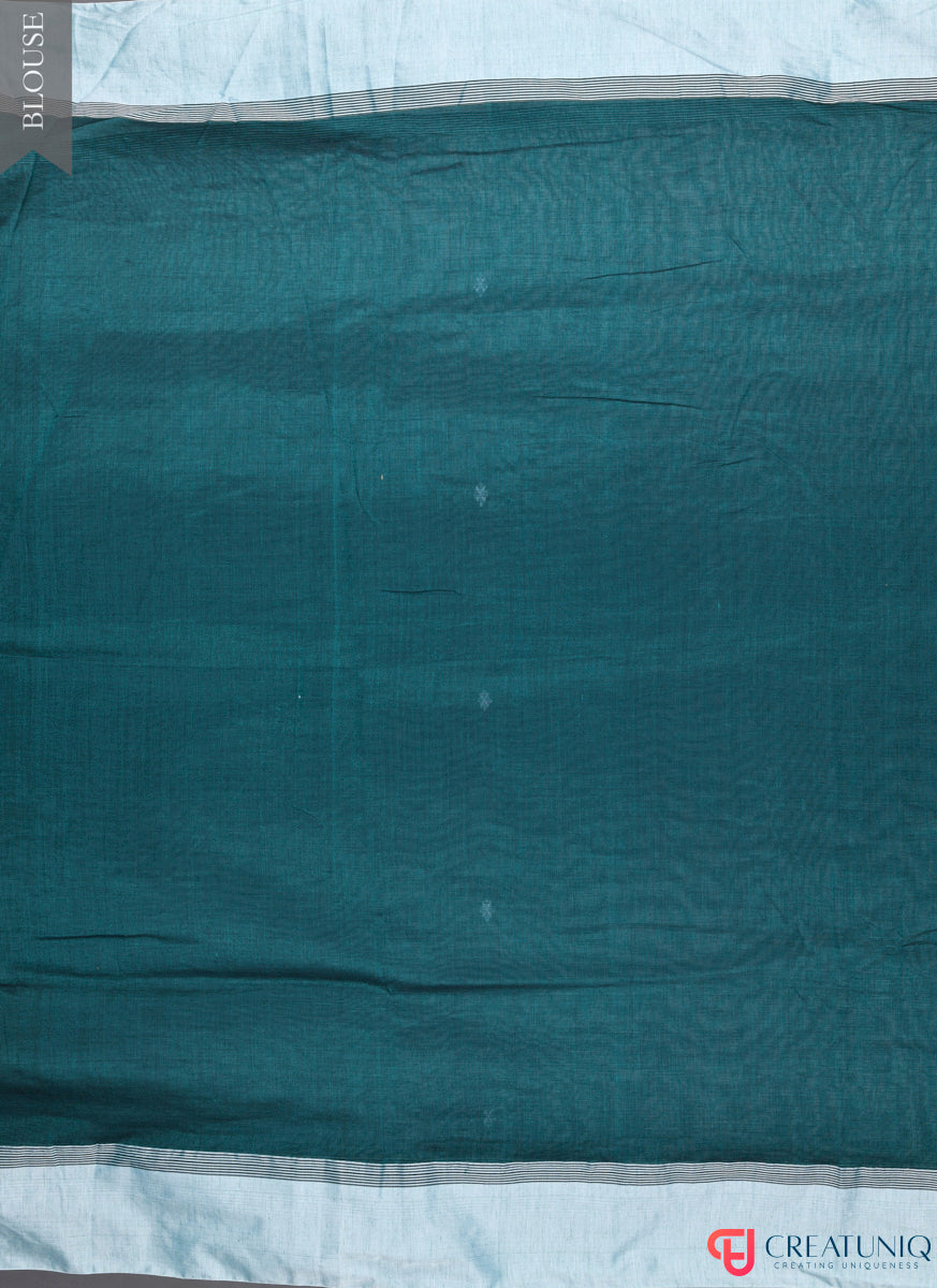 Handwoven Pure Cotton Saree with White Border and Blooming Floral Pallu - Green