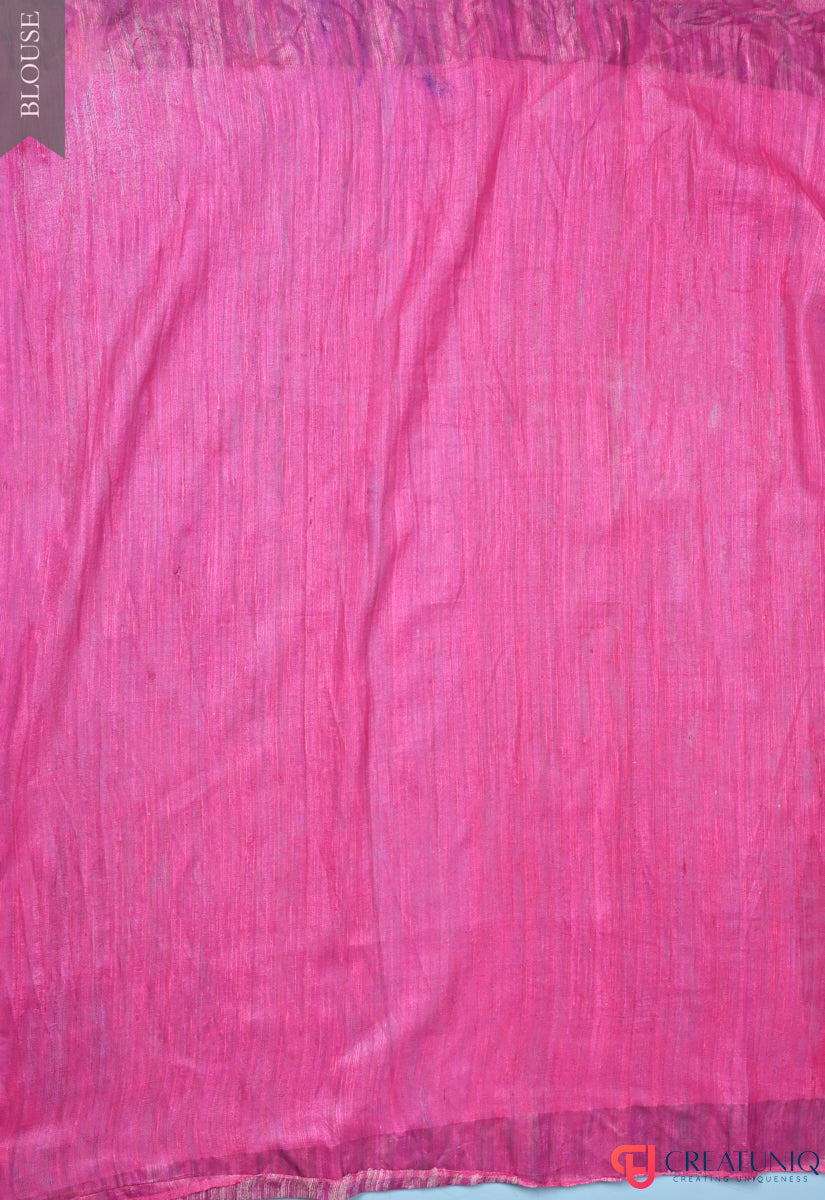 Handwoven Pure Silk Saree Adorned with Regal Geometric Design - Pink and Dark Green