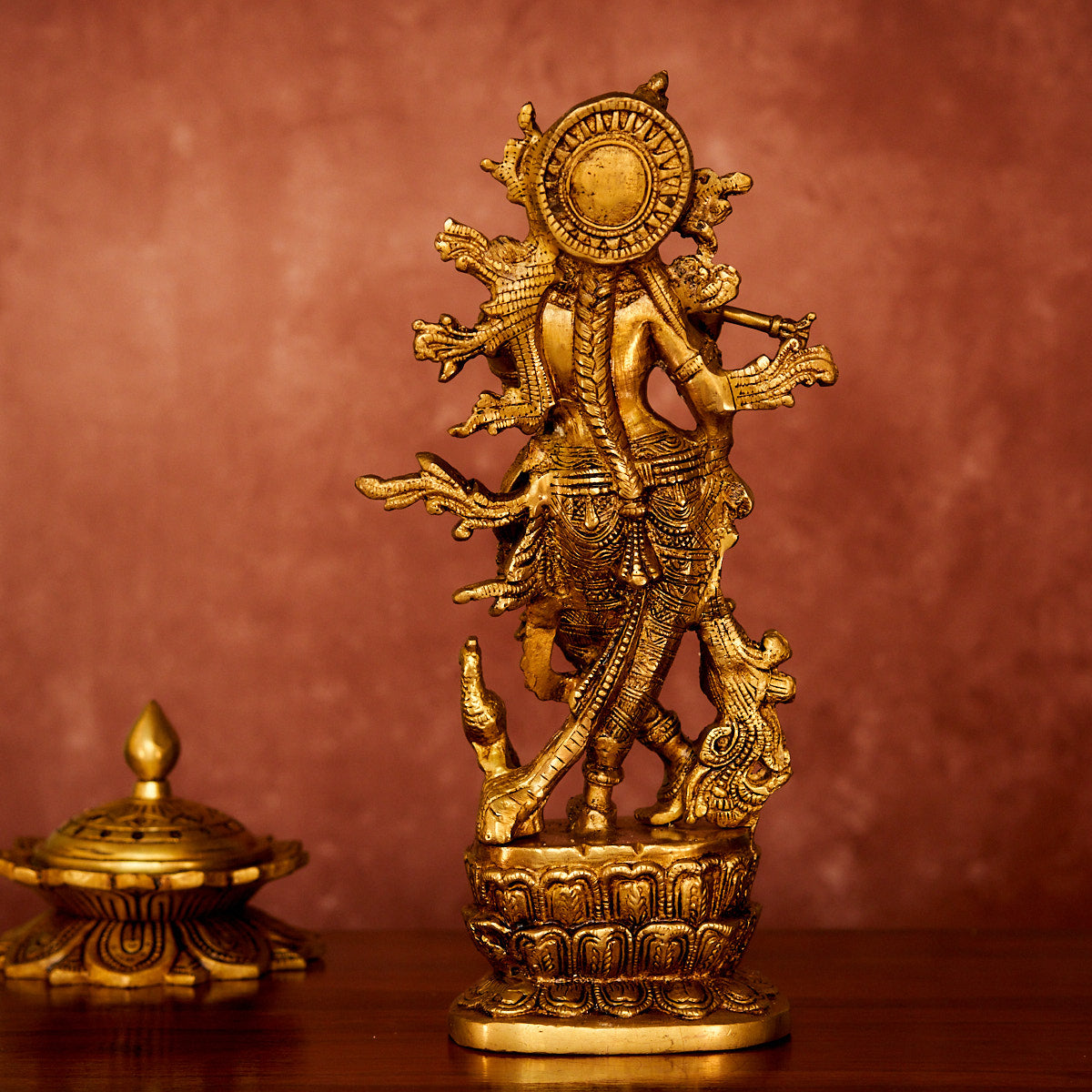 Krishna Brass Idol 12" with Antique Polish
