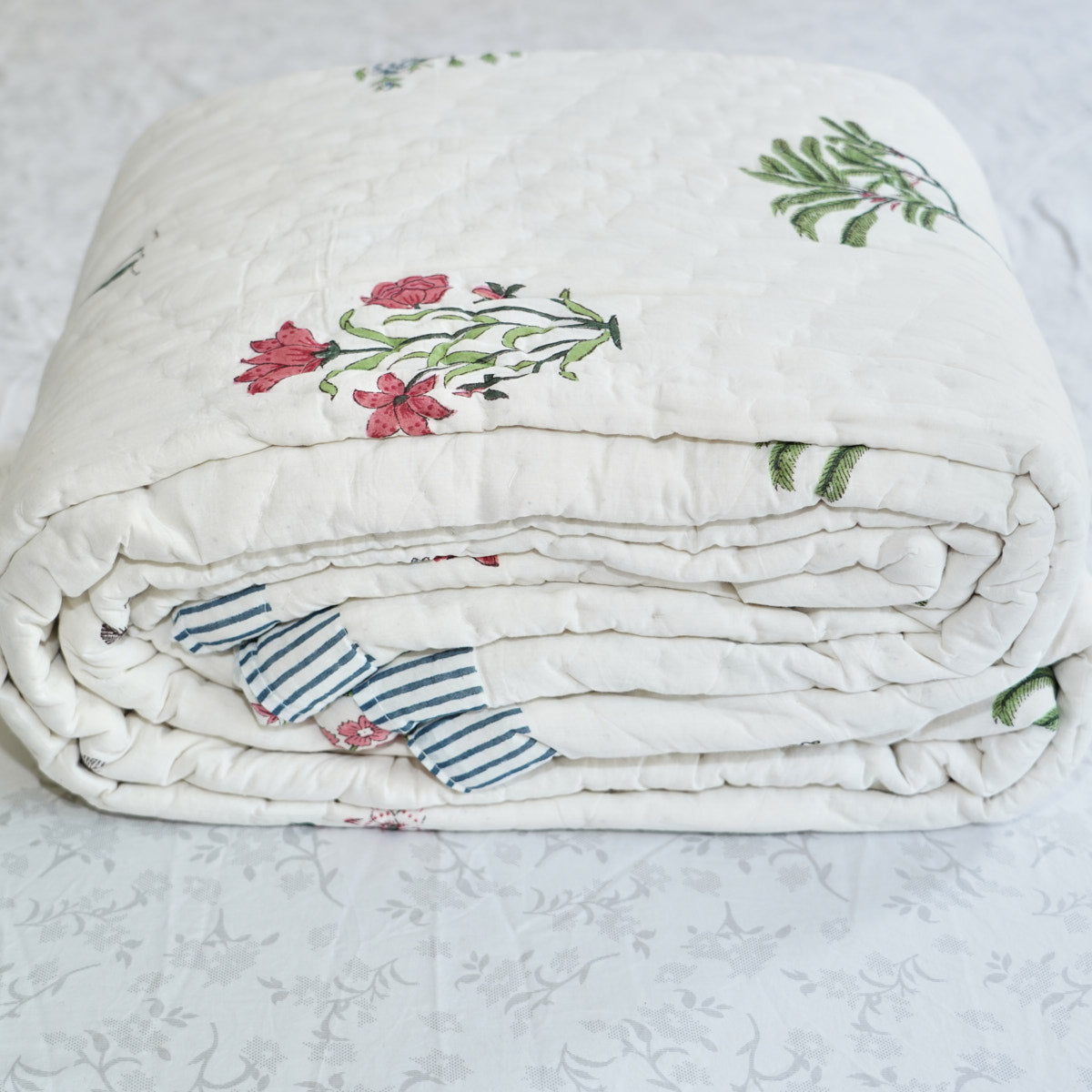 Nature’s Bloom Reversible Hand Block Printed Cotton Quilt