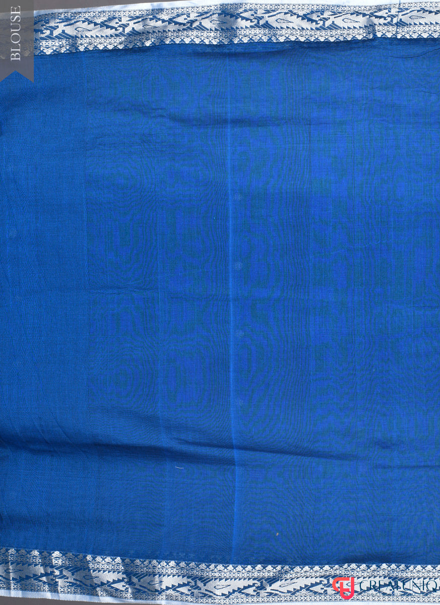 Pure Cotton Blue Saree with Traditional Buti and Artistic Pallu