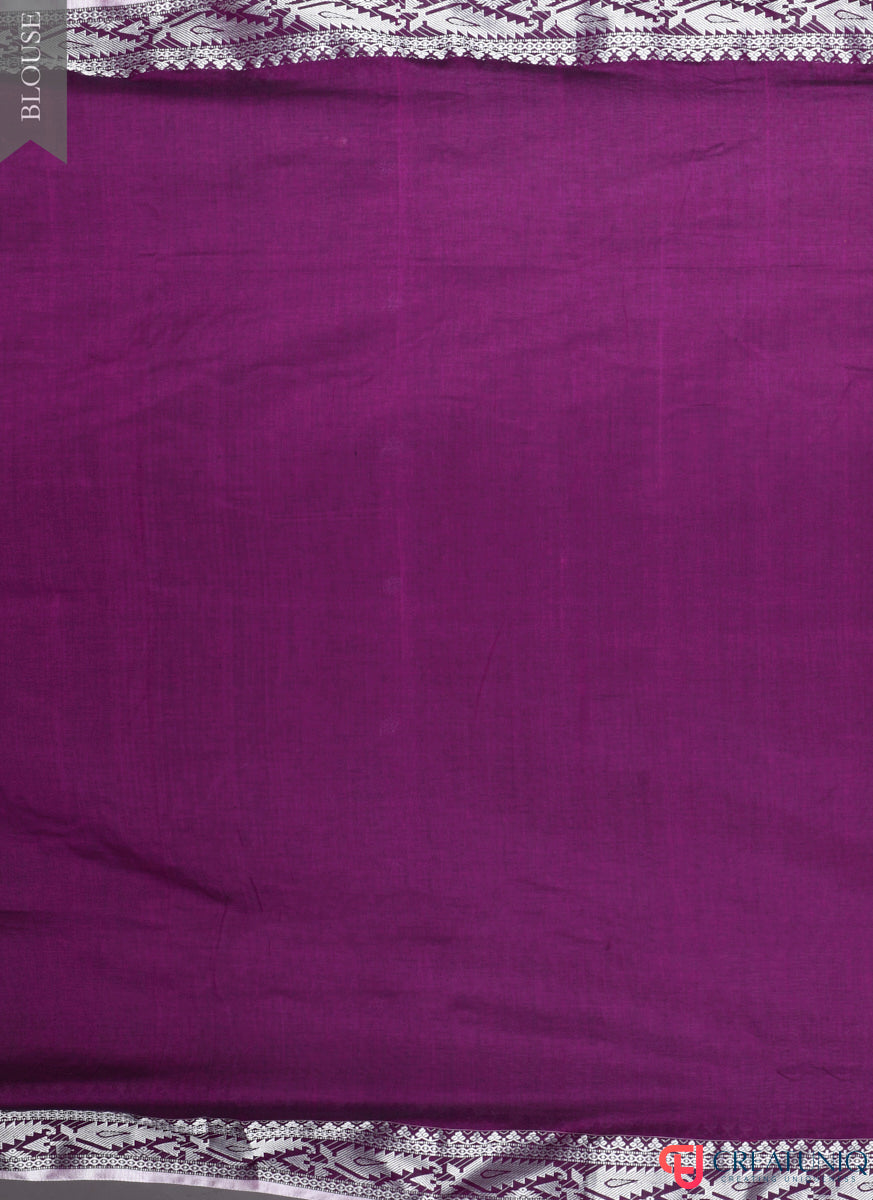 Pure Cotton Purple Saree with Traditional Buti and Artistic Pallu