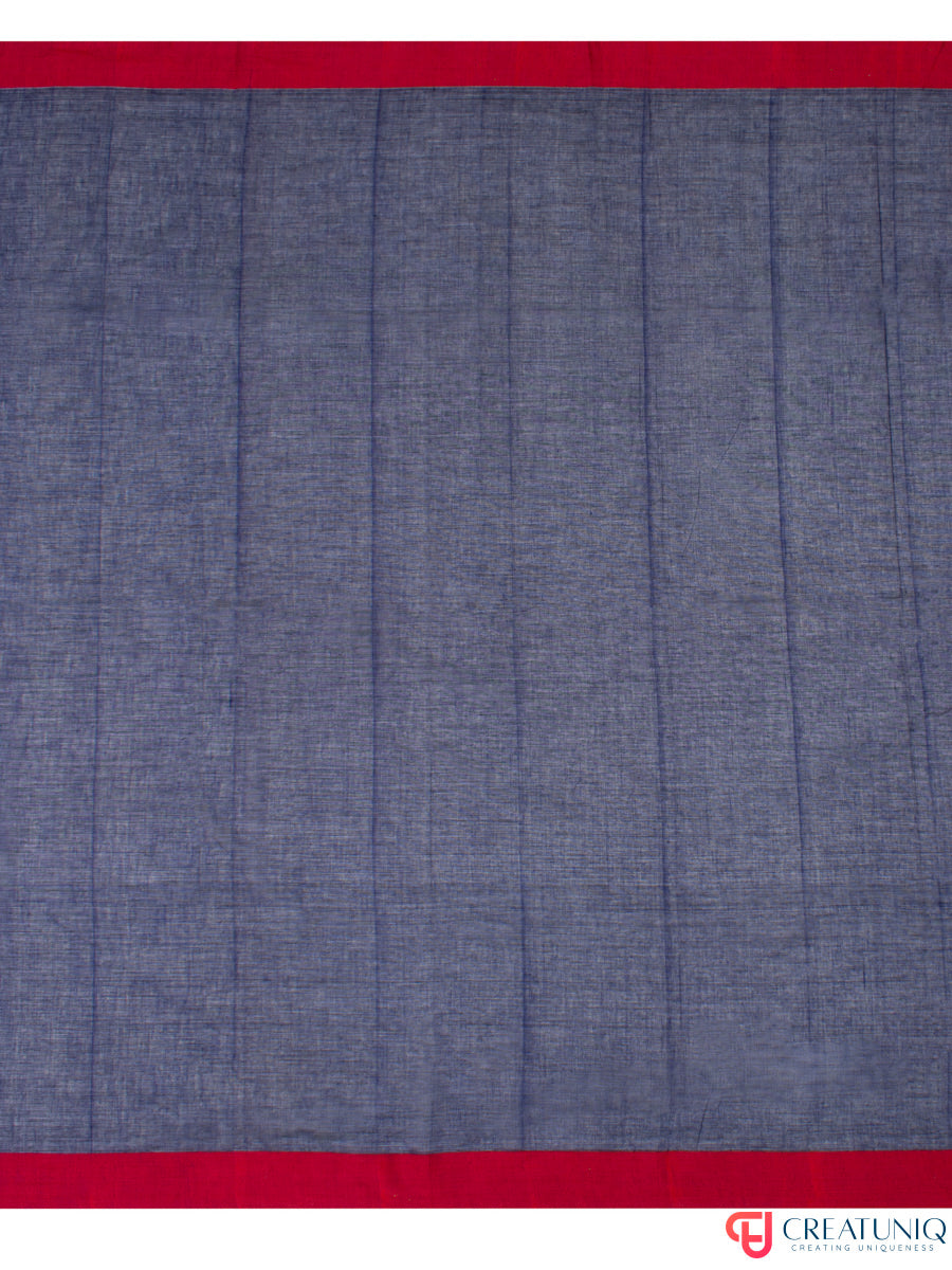 Red Border Handloom Pure Cotton Saree with Arrow Motif – Blue