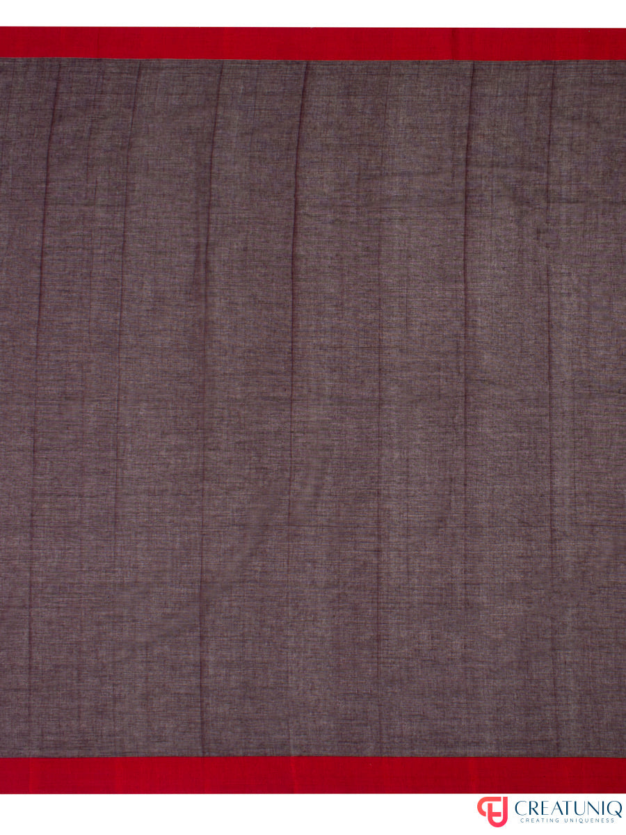 Red Border Handloom Pure Cotton Saree with Arrow Motif – Brown