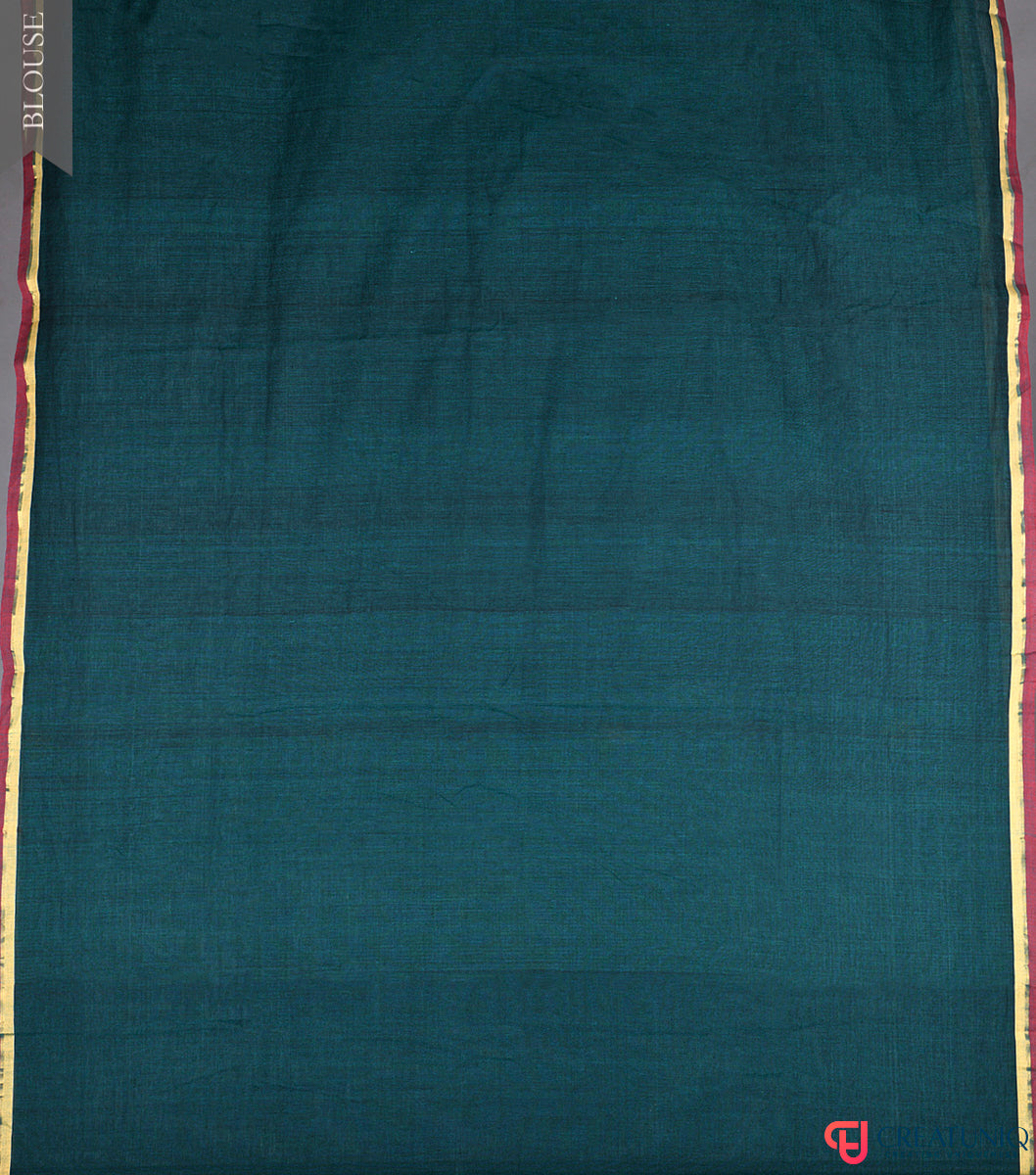 Red Border Handloom Pure Cotton Saree with Zigzag Motif – Green