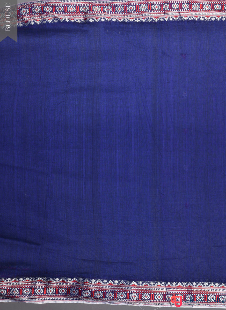 Traditional Assam Kadi Saree with Red Design Accents - Blue