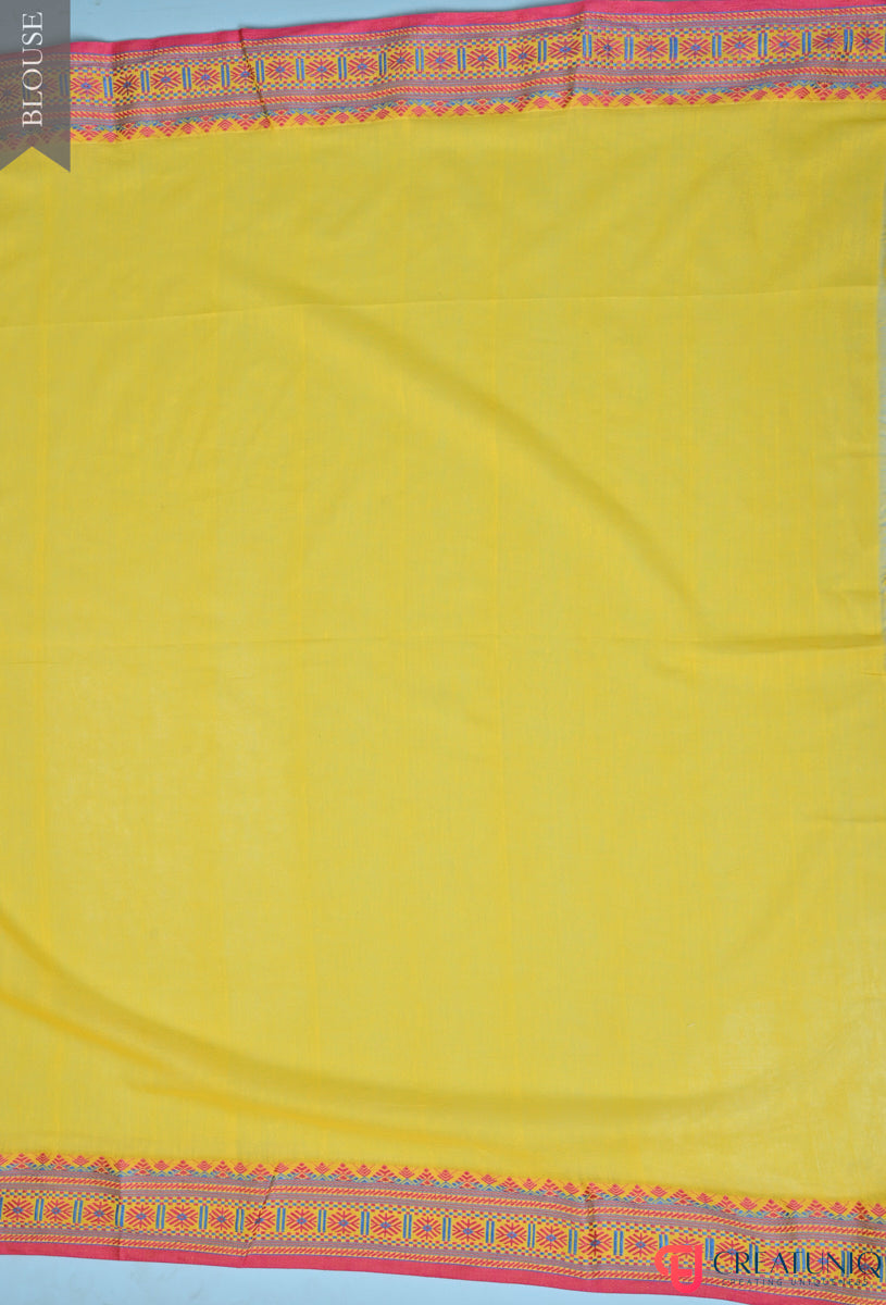 Traditional Assam Kadi Saree with Red Design Accents - Yellow