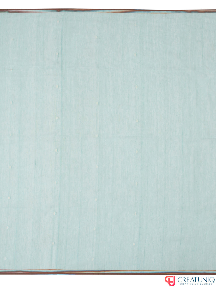 White Ball Buti Handloom Bengal Pure Cotton Saree – Sky Blue