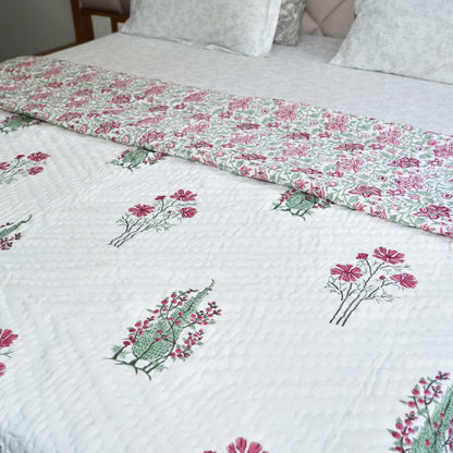 Blooming Radiance Reversible Hand Block Printed Cotton Quilt