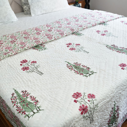 Blooming Radiance Reversible Hand Block Printed Cotton Quilt
