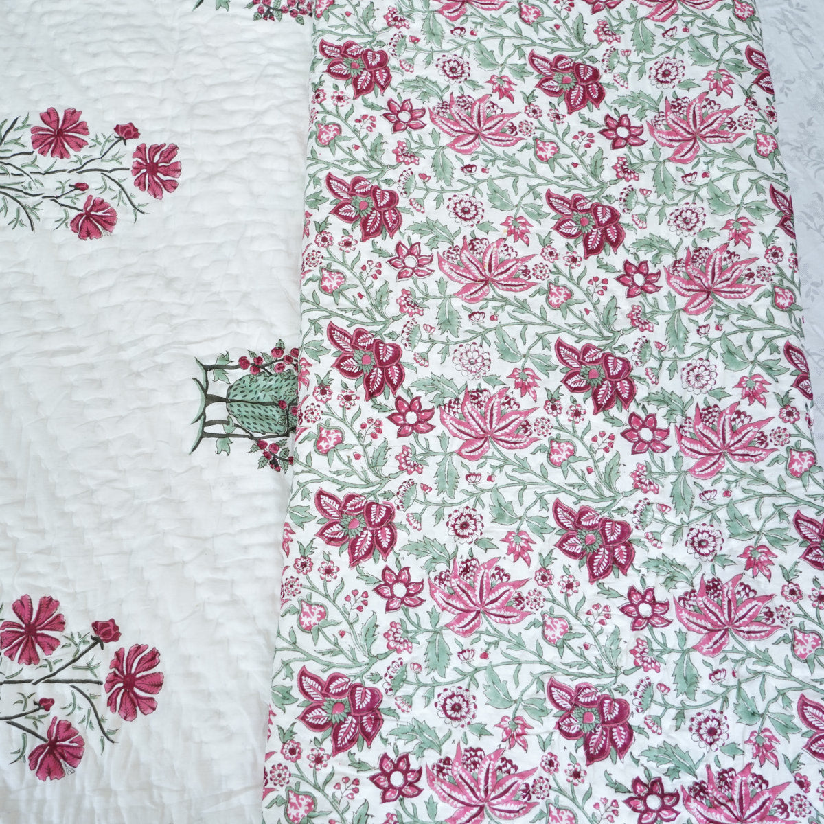 Blooming Radiance Reversible Hand Block Printed Cotton Quilt