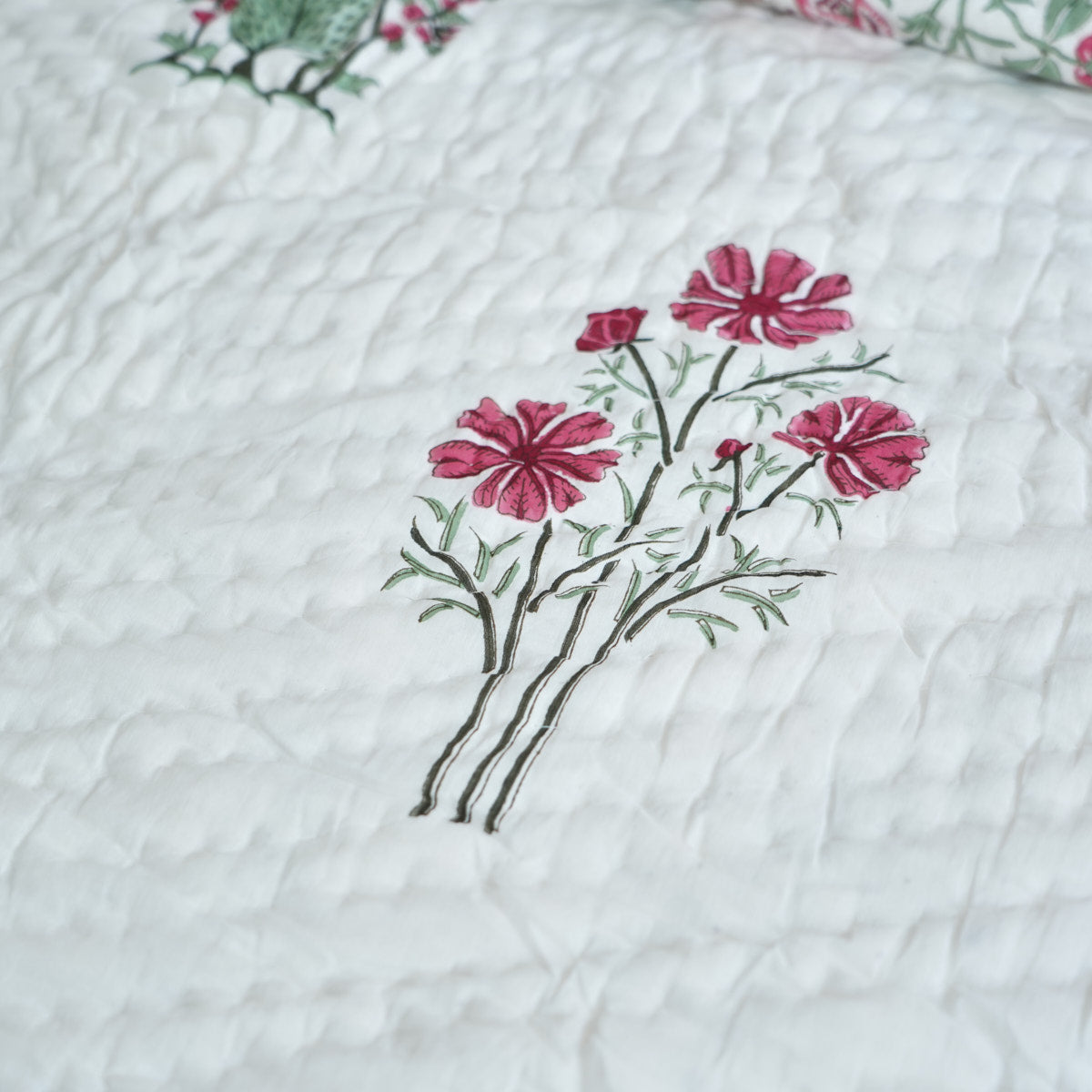 Blooming Radiance Reversible Hand Block Printed Cotton Quilt