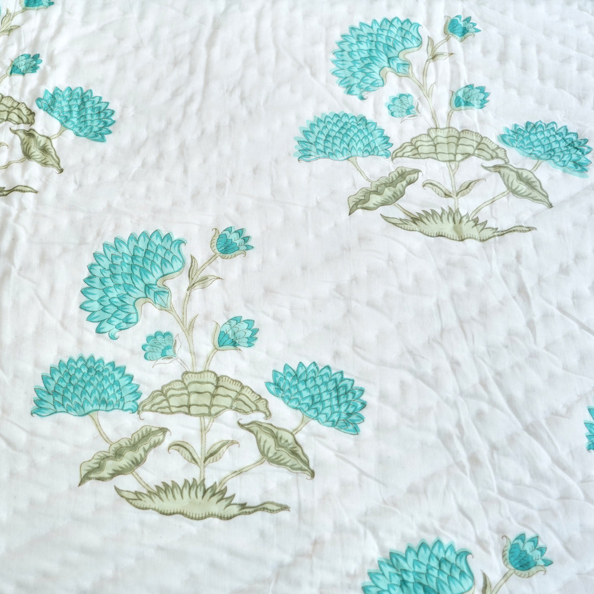 Blue Blossom Melody Reversible Hand Block Printed Cotton Quilt