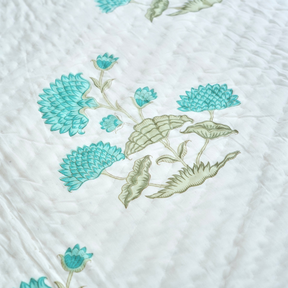 Blue Blossom Melody Reversible Hand Block Printed Cotton Quilt