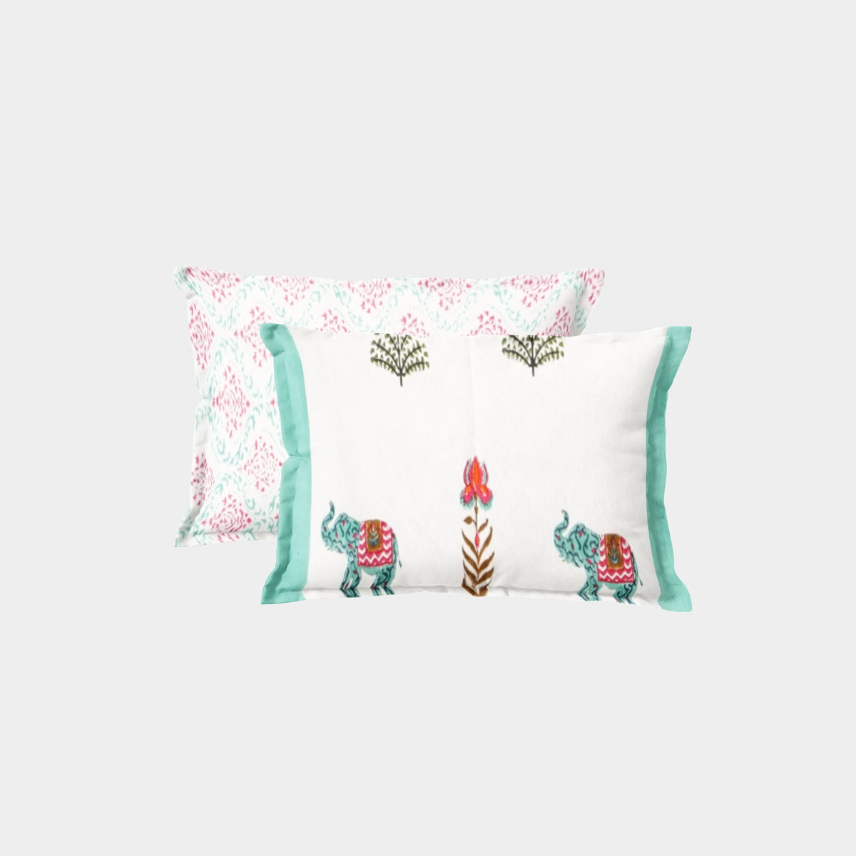 Blue Elephant Floral Hand Block Printed Cotton Bedsheet