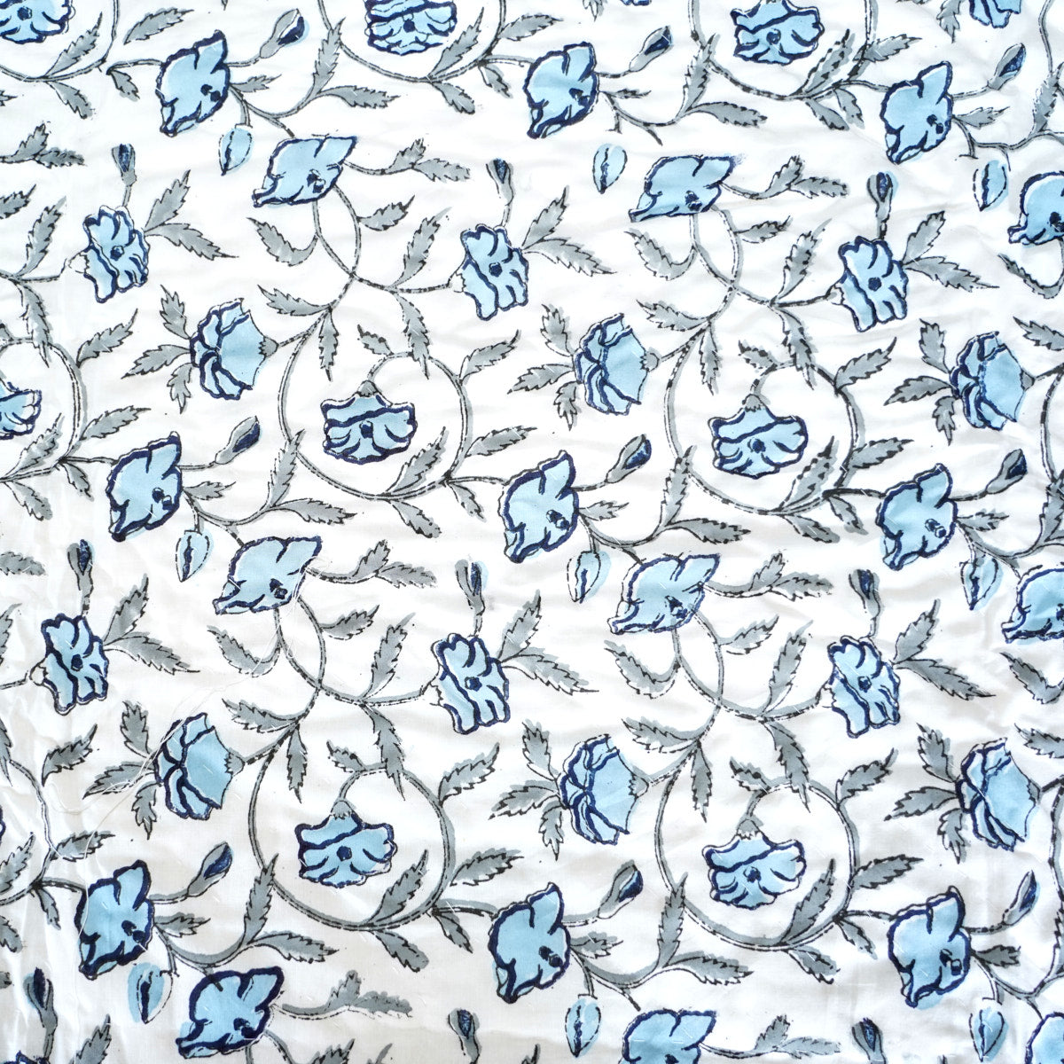 Blue Leafy Floral Reversible Hand Block Printed Cotton Quilt