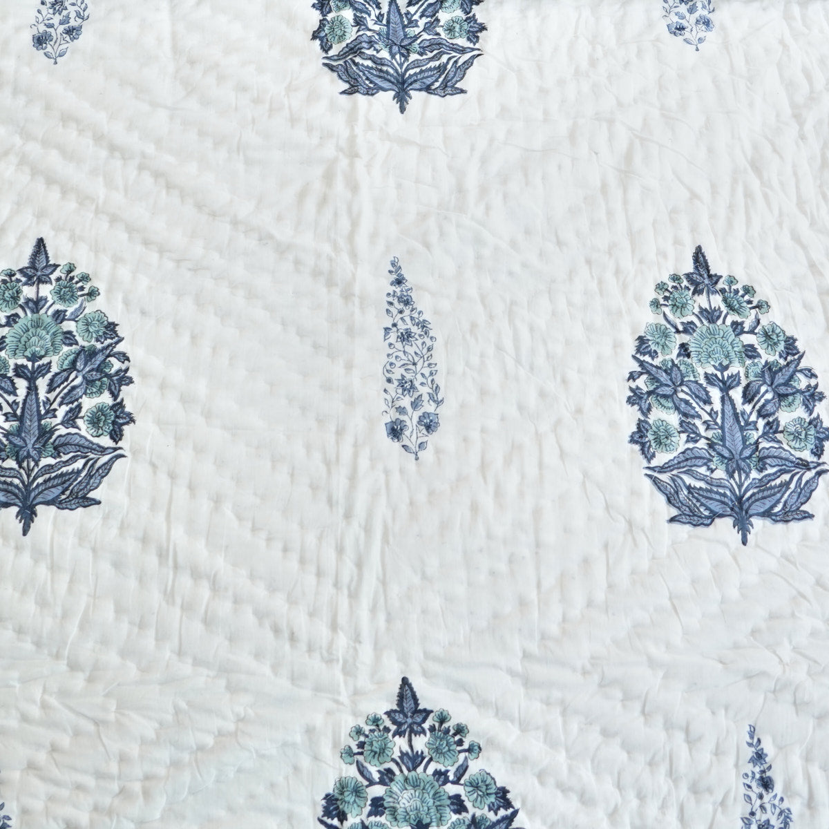 Blush Blue Elegance Reversible Hand Block Printed Cotton Quilt