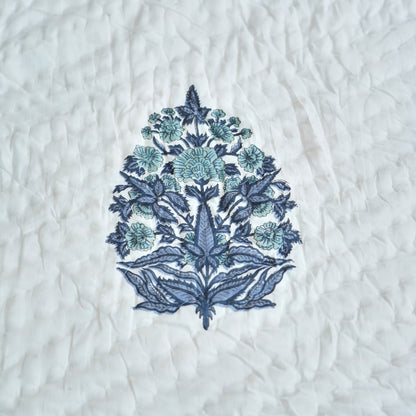 Blush Blue Elegance Reversible Hand Block Printed Cotton Quilt