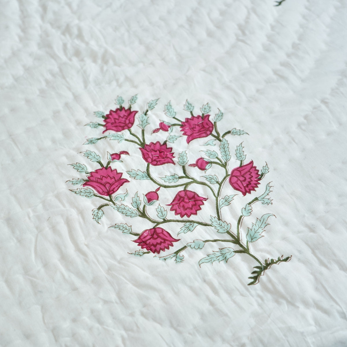 Blushing Red Reversible Hand Block Printed Cotton Quilt