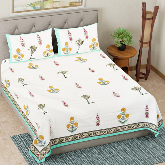 Botanical Bliss Hand Block Printed Cotton Bedsheet