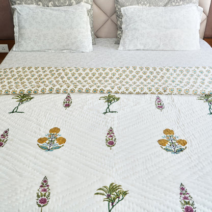 Botanical Bliss Reversible Hand Block Printed Cotton Quilt